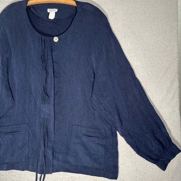 Vintage Design Todays Tunic Top Women’s 2X Navy Blue Rayon Silk Lagenlook Boxy - Picture 4 of 16